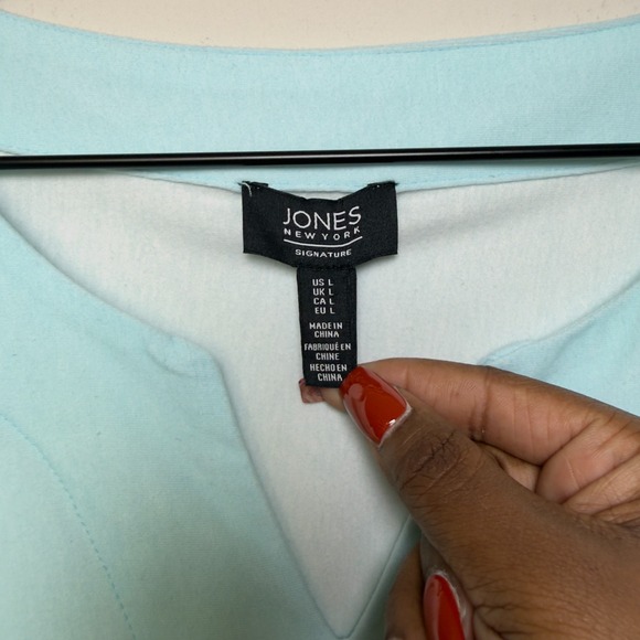 Jones‎ New York Women Novelty Top Large Blue Split Neck Greece Rivier 3/4 Sleeve - Picture 3 of 9